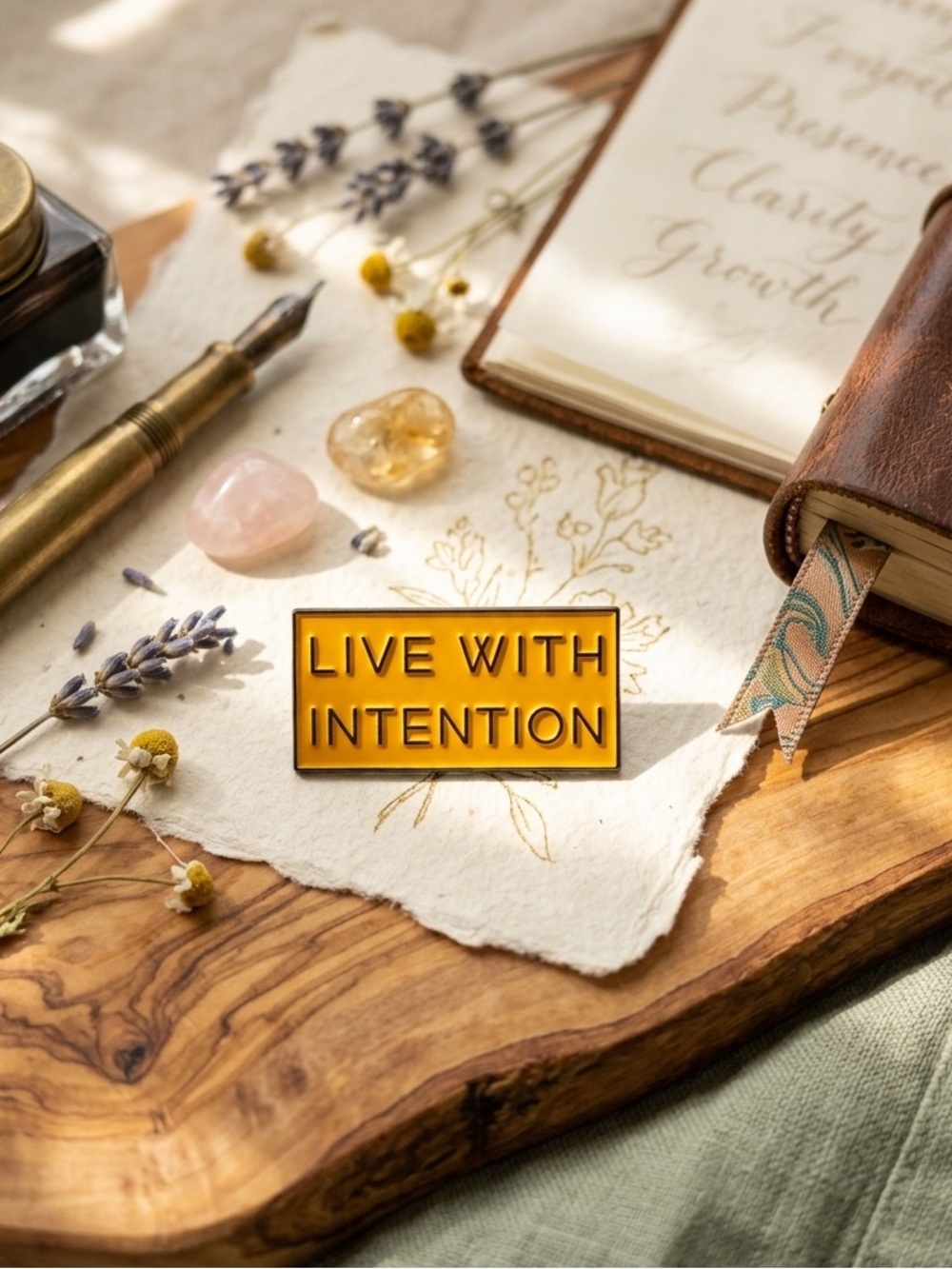 Live With Intention Gold Enamel Pin